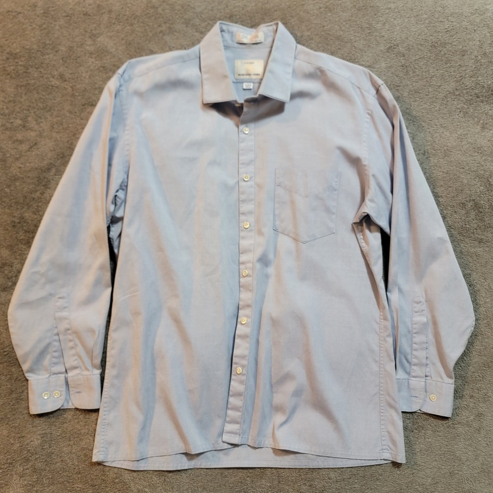 John Henry Dress Shirt Mens Size 17 32/33 Blue Button-Down Collar Long Sleeve